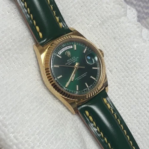 Rolex day date hotsell green dial leather strap